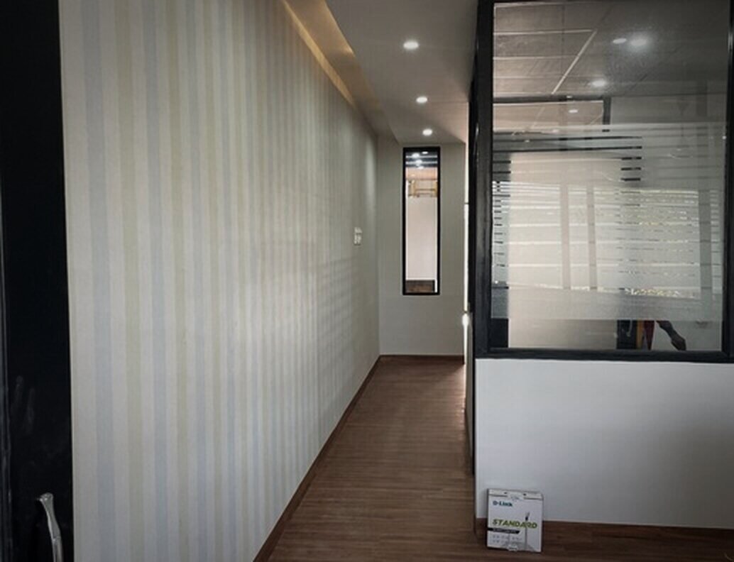 Office corridor with timber flooring